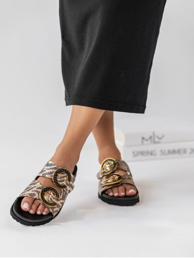 Chinelo Dourado&Preto Raso Cintia 13 - Sapatices