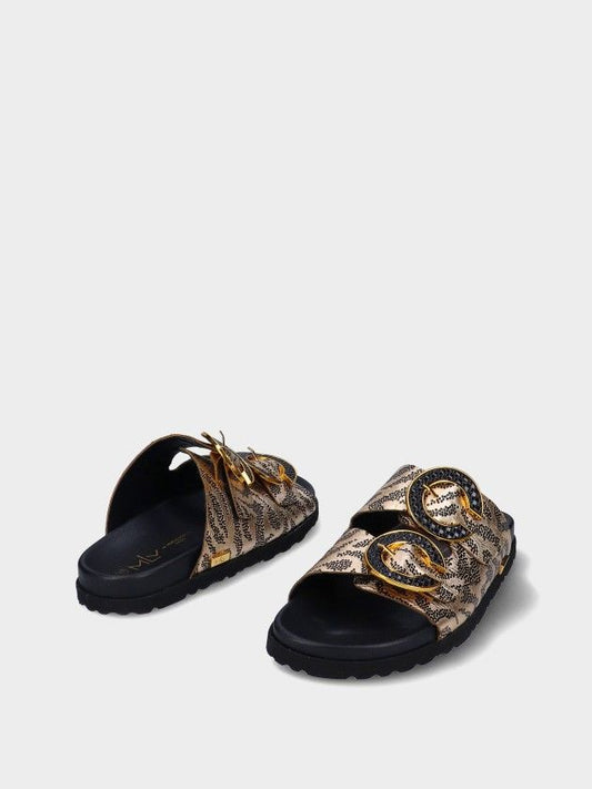 Chinelo Dourado&Preto Raso Cintia 13 - Sapatices
