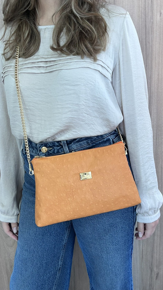 Mala de Ombro Dona V – Laranja Texturada - Sapatices