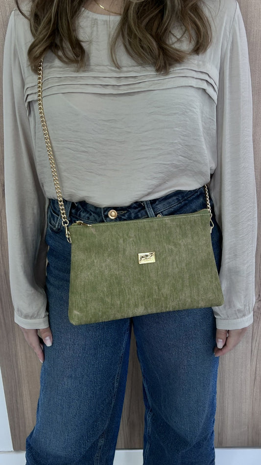 Mala Tiracolo Dona V em Verde Camurça - Sapatices