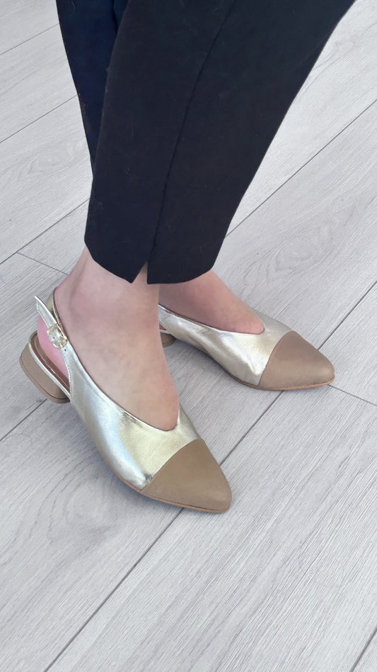 Sapato Walk&Go –Dourado com bege escuro - Sapatices