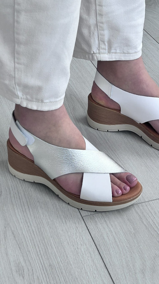 Sandália de Cunha Média - Branco / Prata - Sapatices