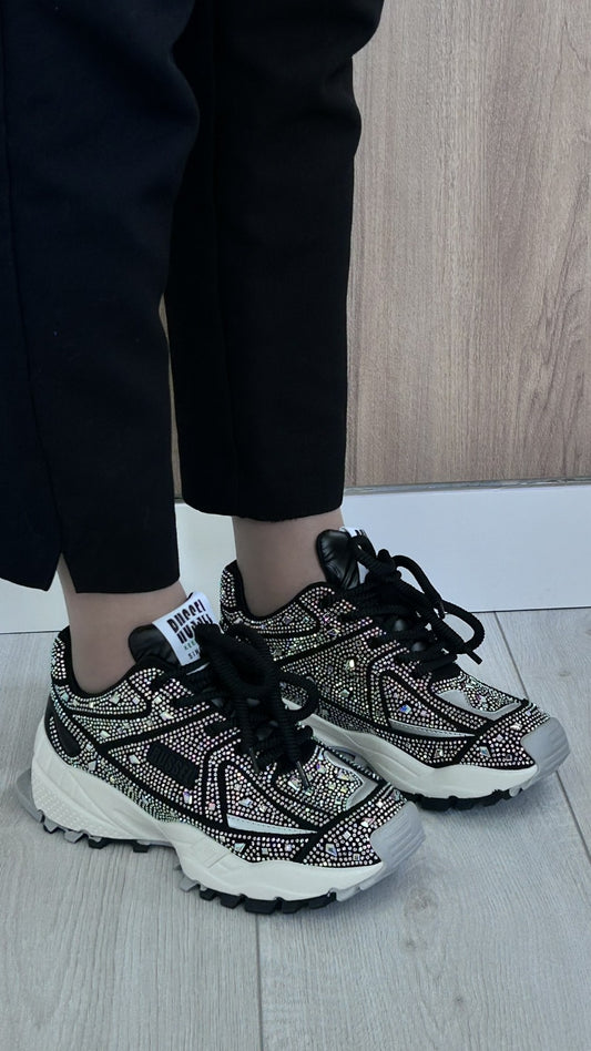 Sapatilhas Chunky Preto com Brilhos - Villo Black - Sapatices