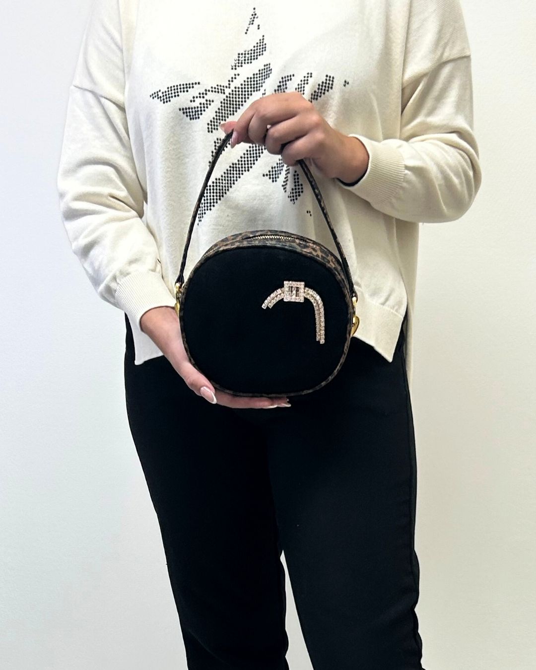 Mala Oval Veludo Animal Print - Dona V