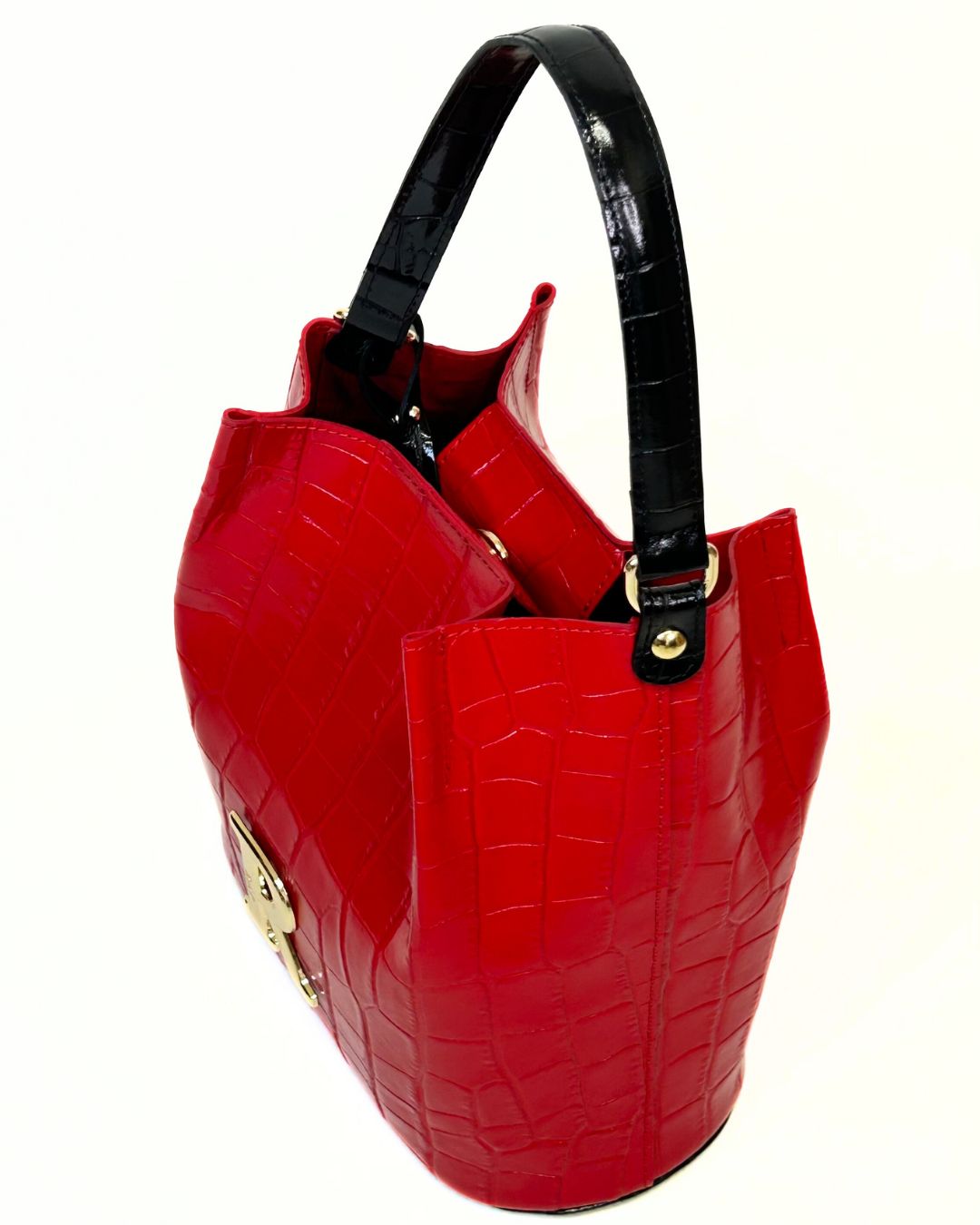 Mala Rufel Croco Vermelha com Alça Preta