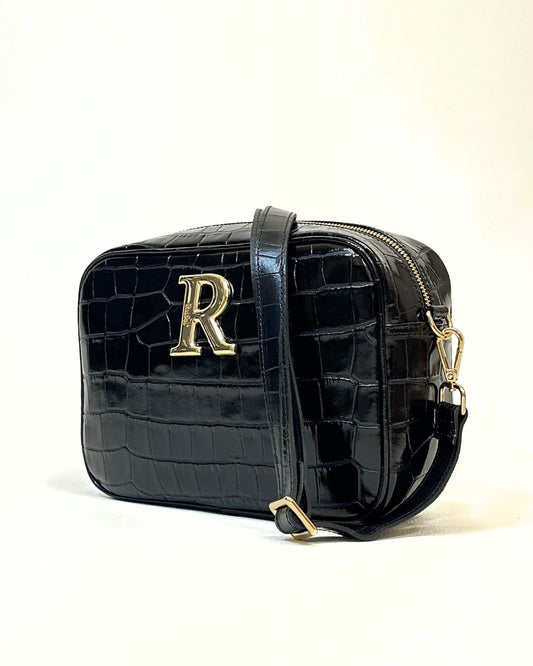Mala Rufel Croco Preta com Alça Ajustável