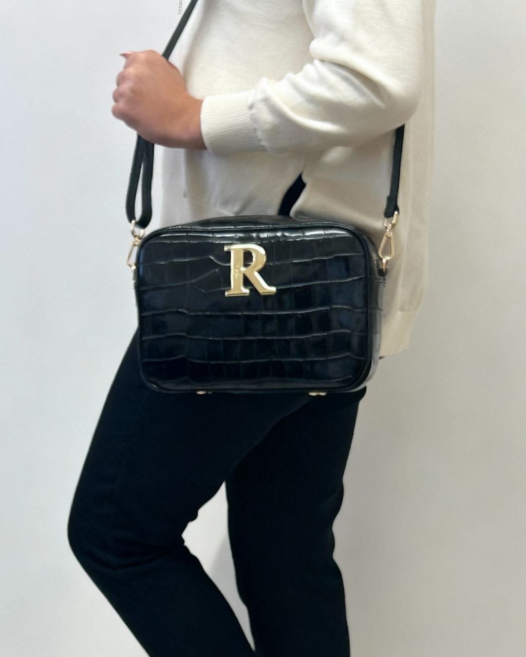 Mala Rufel Croco Preta com Alça Ajustável
