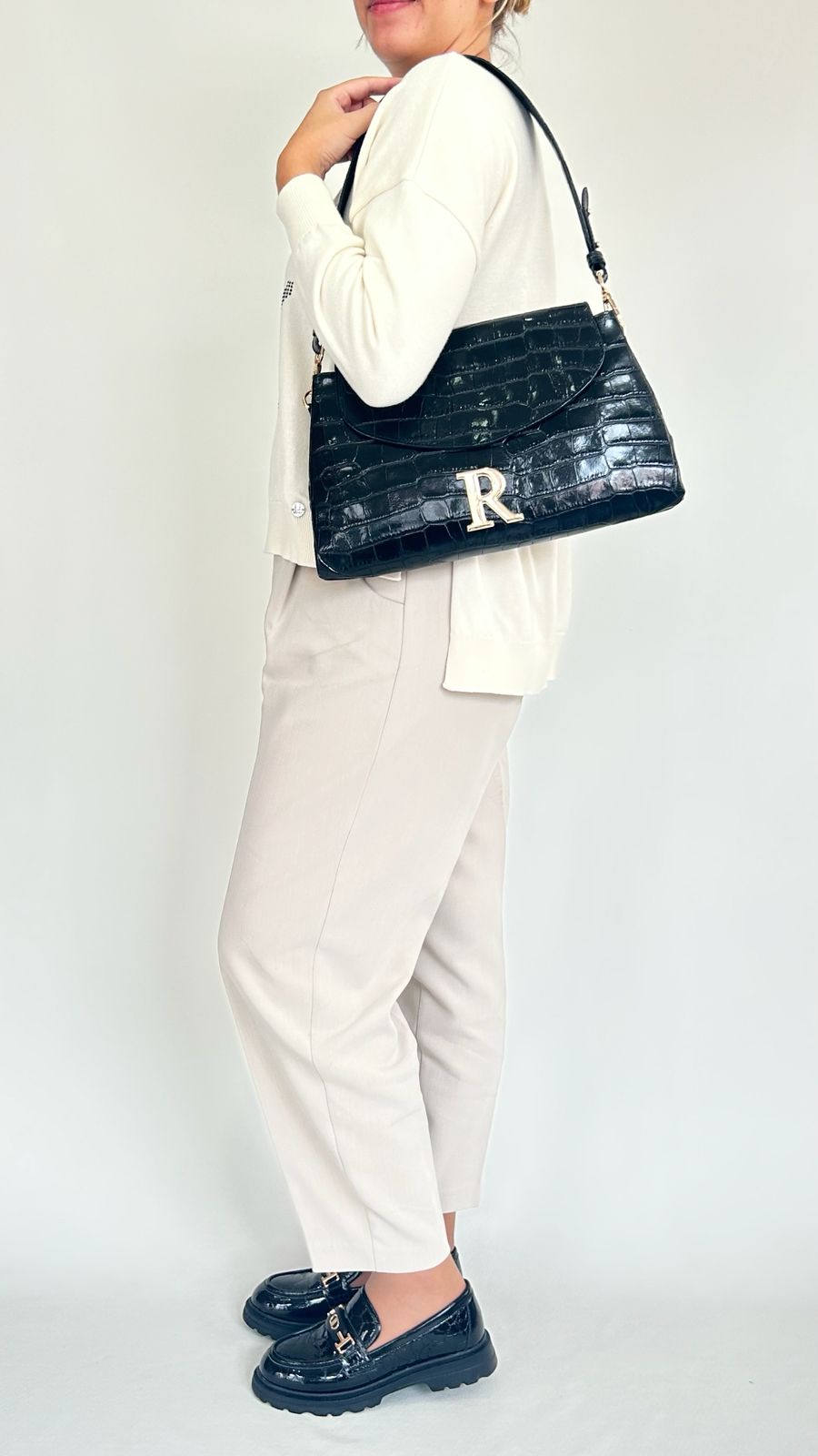 Mala Preta Croco com Alça de Ombro - Rufel