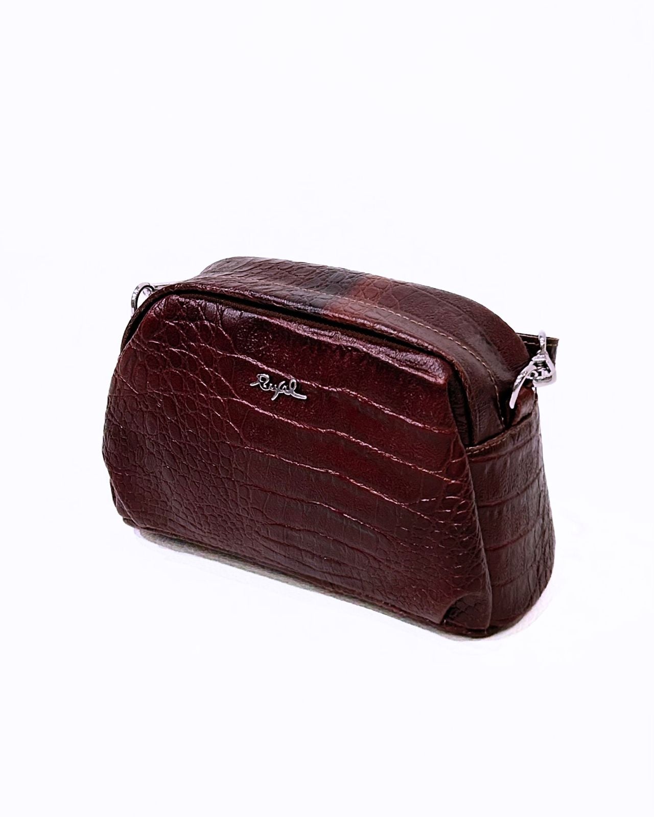 Mala Tiracolo em Pele Castanha Escura com Efeito Croco - Rufel