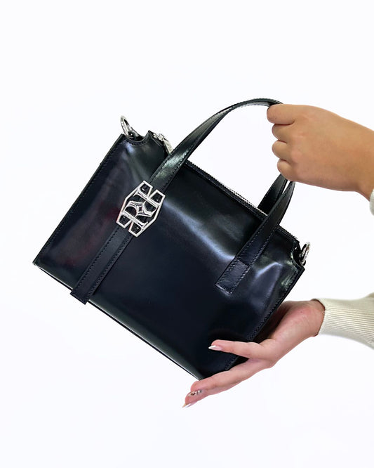 Mala de Mão Preta em Pele Brilhante - Rufel