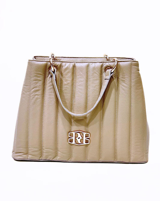 Mala Bege Acolchoada em Pele de Mão - Rufel