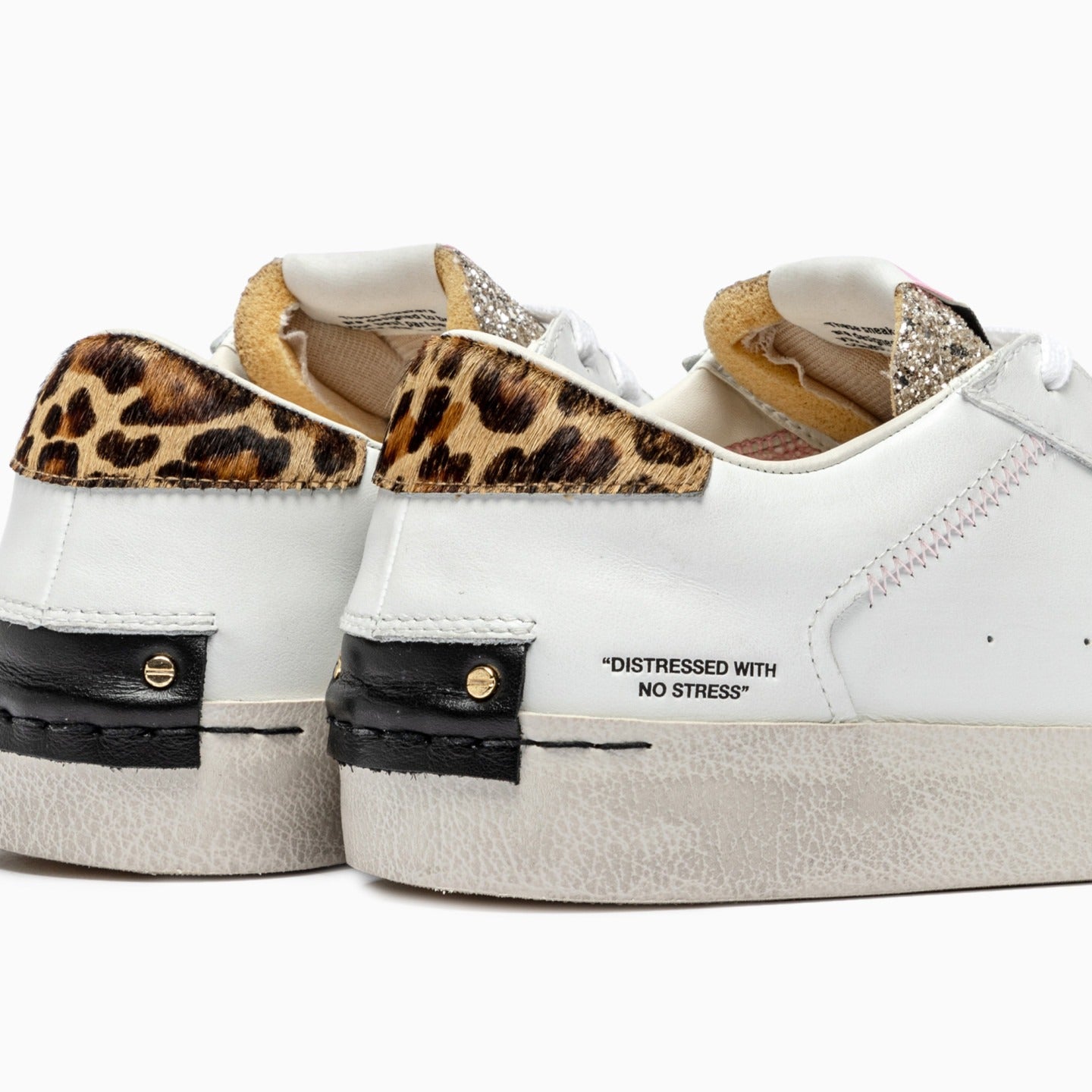 Sapatilhas Distressed Branco com Glitter e Animal Print - Sapatices