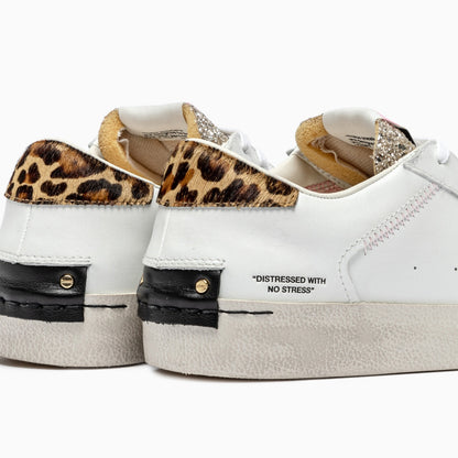 Sapatilhas Distressed Branco com Glitter e Animal Print - Sapatices