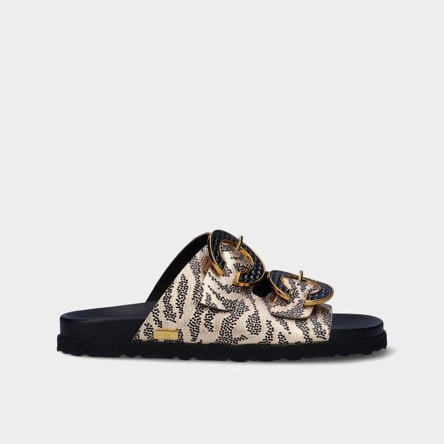 Chinelo Dourado&Preto Raso Cintia 13 - Sapatices