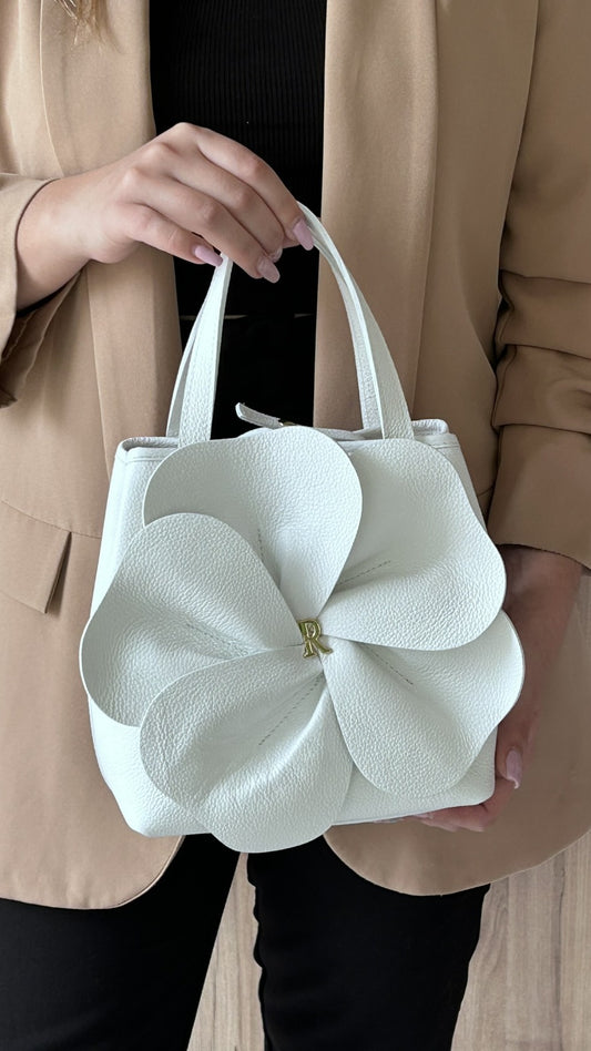 Mala de Mão Rufel com Flor em Relevo – Branco - Sapatices