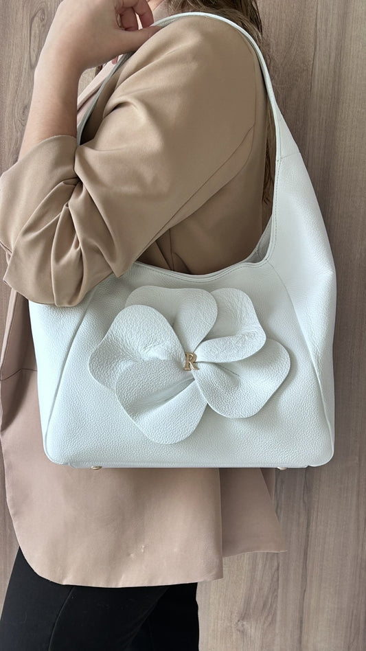 Mala de Ombro Branca com Flor – Rufel - Sapatices