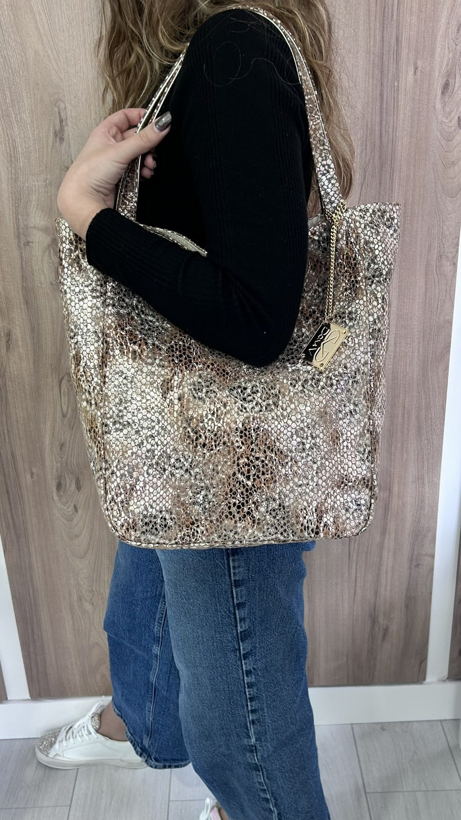 Mala Tote Dona V – Dourado Animal Print - Sapatices