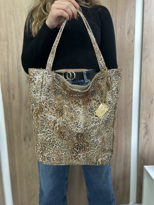Mala Tote Dona V – Dourado Animal Print - Sapatices