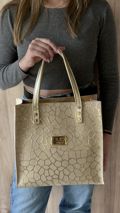 Mala Dona V – Bege com relevo Dourado - Sapatices