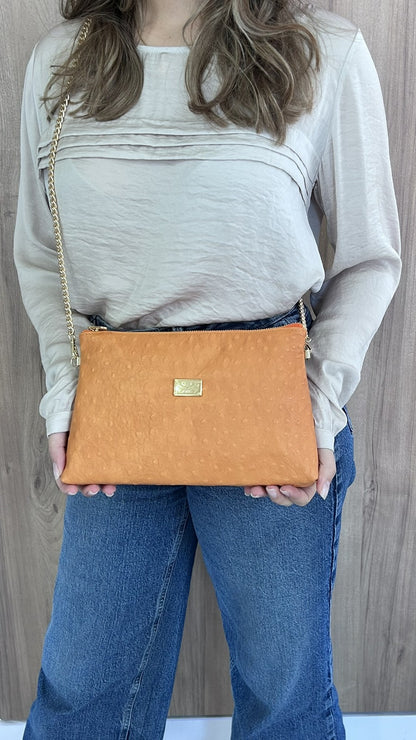 Mala de Ombro Dona V – Laranja Texturada - Sapatices