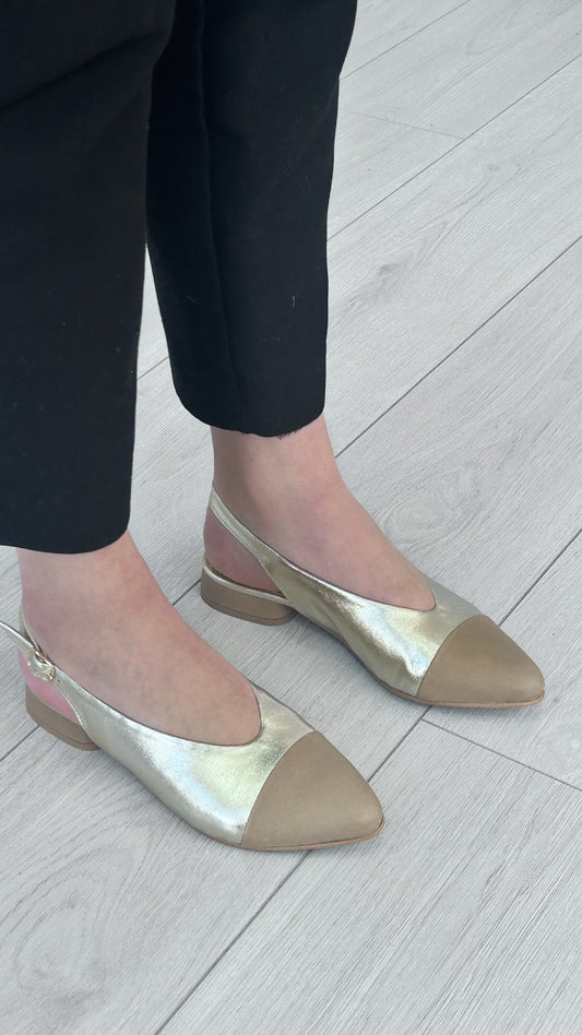 Sapato Walk&Go –Dourado com bege escuro - Sapatices