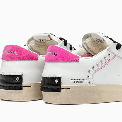 Sapatilhas Distressed em Pele Branca com Glitter Prata - Sapatices