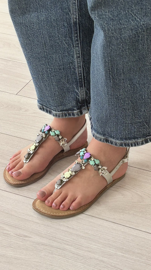 Sandália Rasteira com Pedraria Multicolorida - Sapatices