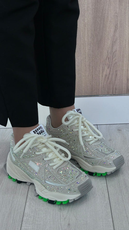 Sapatilhas Chunky Branco com Brilhos - Villo White - Sapatices