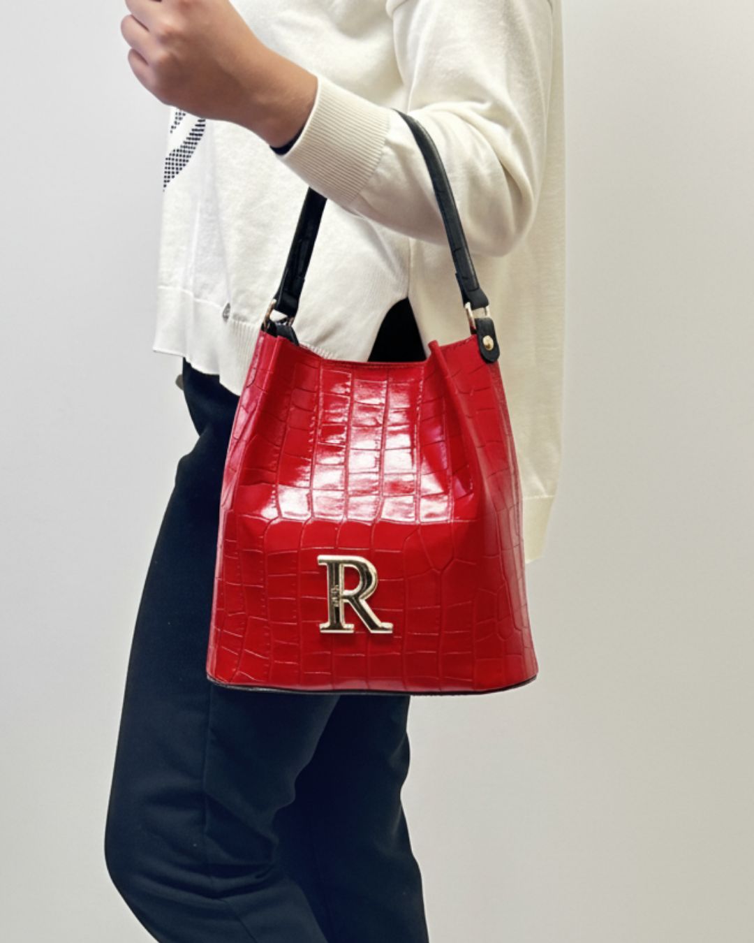 Mala Rufel Croco Vermelha com Alça Preta