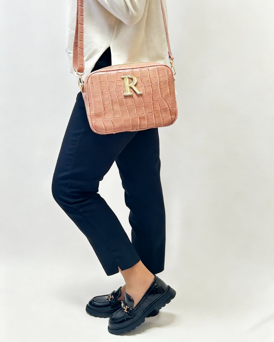 Mala Rufel Croco Nude com Alça Ajustável