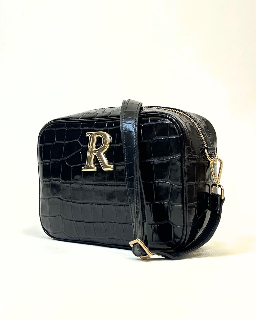 Mala Rufel Croco Preta com Alça Ajustável