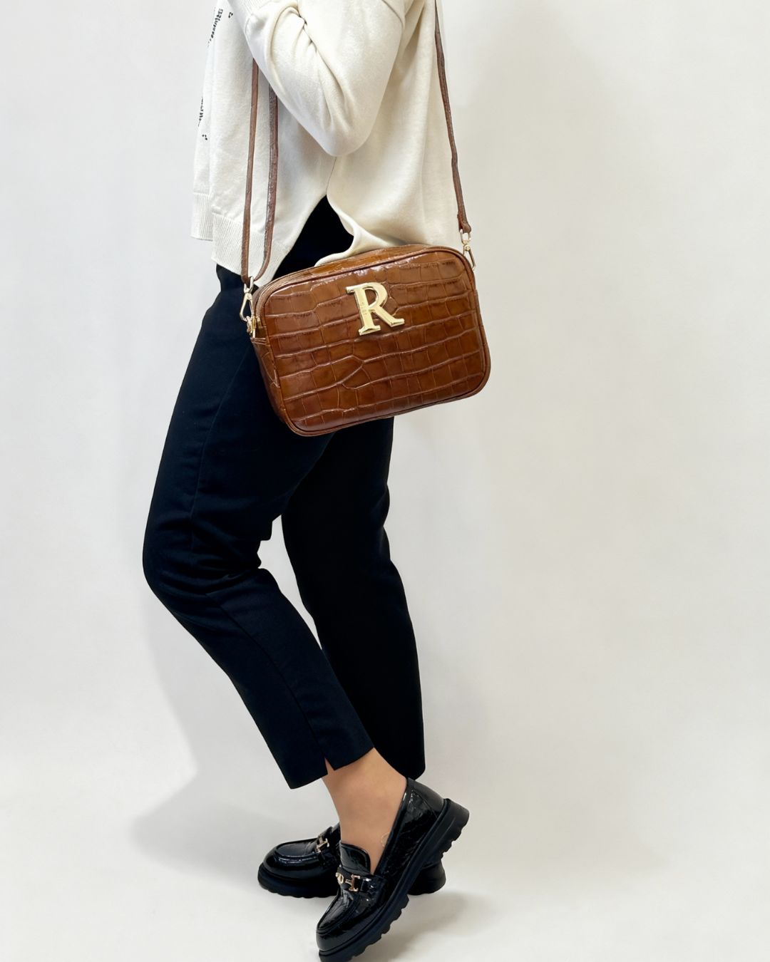 Mala Rufel Croco Castanha com Alça Ajustável
