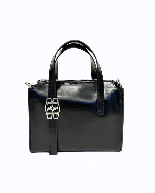 Mala de Mão Preta em Pele Brilhante - Rufel