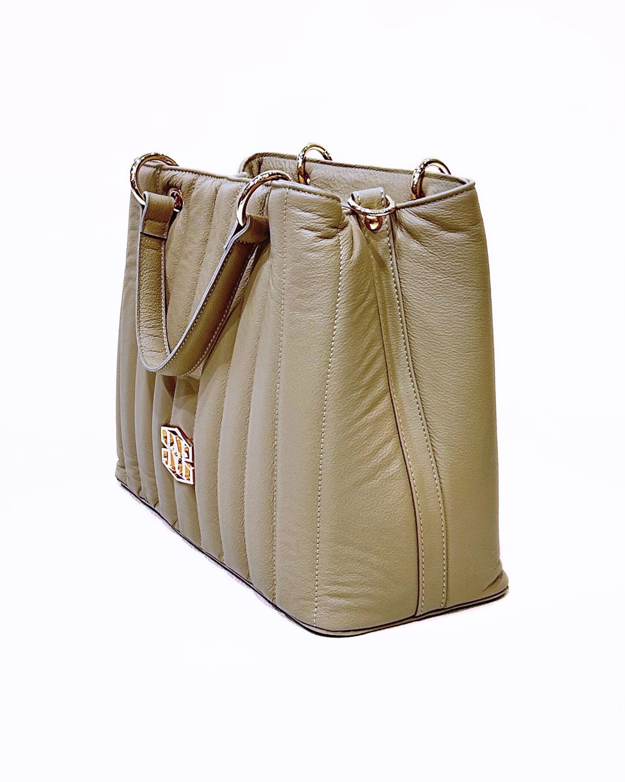 Mala  Bege Acolchoada em Pele de Mão - Rufel