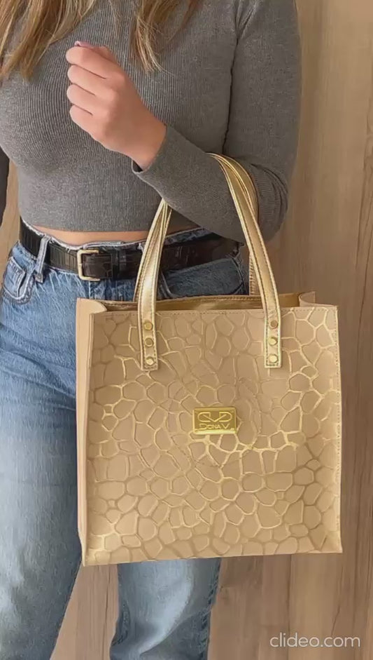 Mala Dona V – Bege com relevo Dourado