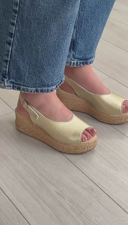 Clip Shoes Gold Mid Wedge Sandal