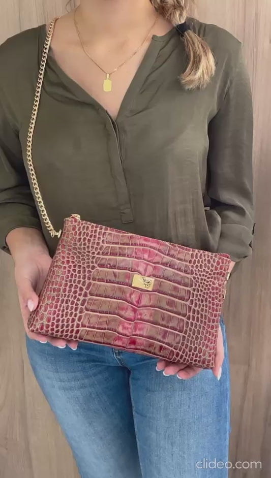 Mala de Ombro Dona V – Vermelho Textura Croco