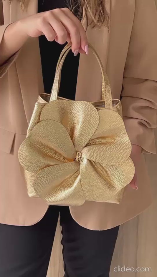Mala de Mão Rufel com Flor em Relevo – Dourado