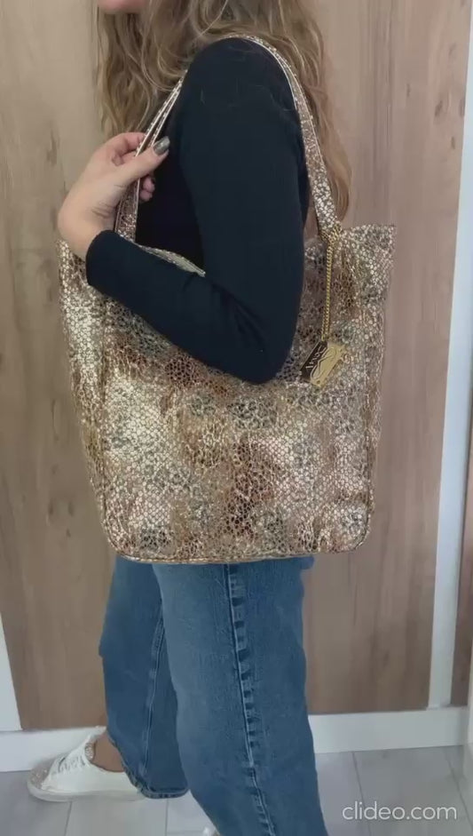 Mala Tote Dona V – Dourado Animal Print