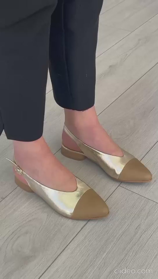 Sapato Walk&Go –Dourado com bege escuro
