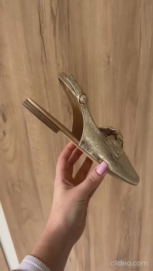 Gold Ballerina with Bow and Heel Strap