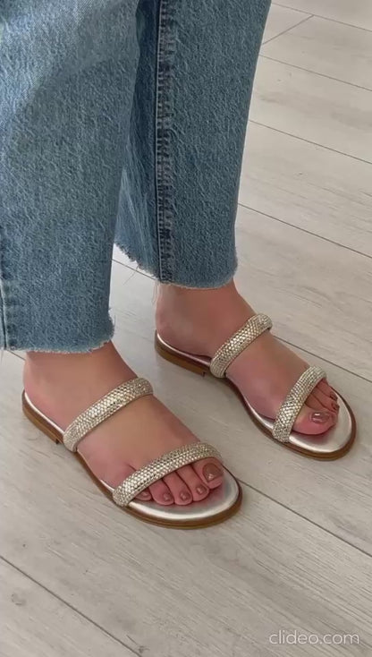 Chinelo Caryatis Prateado  com Brilhos