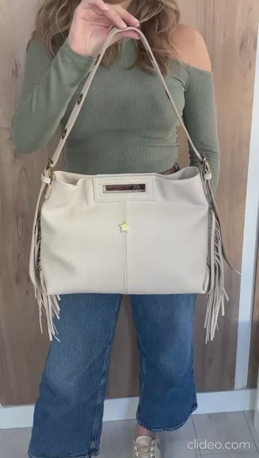 White Leather and Fringed Bag